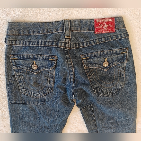 True Religion Size 27 Vintage Joey Patch Blue Jeans Low Rise Flare Boot Cut - Picture 8 of 8